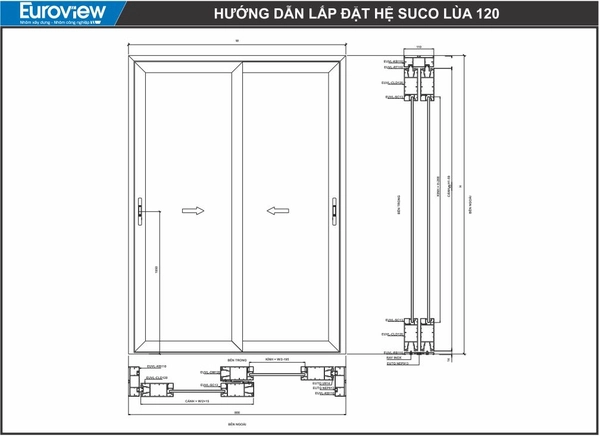Cửa nhôm hệ lùa ray inox 90mm