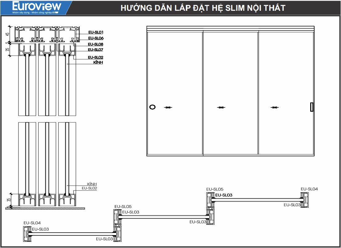 Cửa nhôm slim nội thất mở quay của Euroview