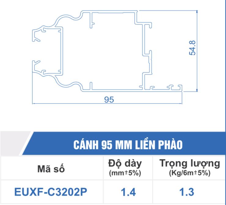 Cửa nhôm xingfa cánh liền phào 95mm