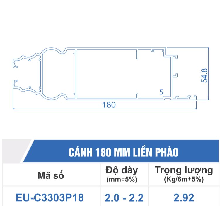 Cửa nhôm xingfa cánh liền phào 180mm