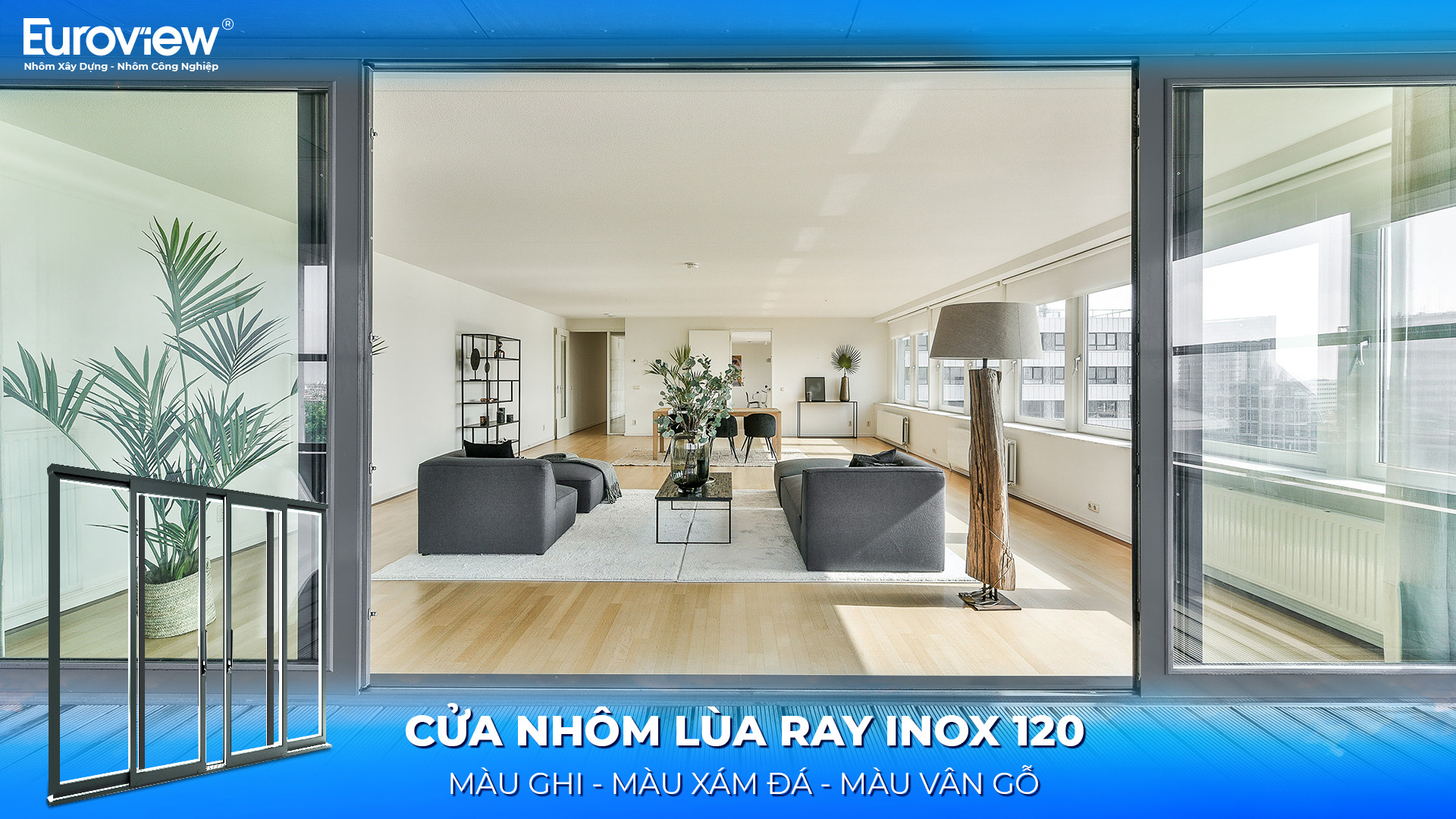 Cửa nhôm hệ lùa ray inox 120mm